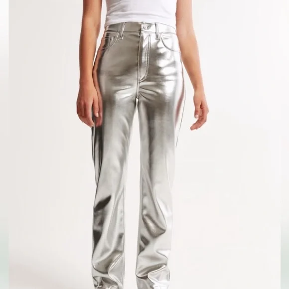 Abercrombie & Fitch 90’s Straight Ultra High Rise Faux Leather 27/4L NWT - Picture 5 of 9